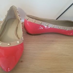 BCBGeneration Red Flats with Gold Stud Detail